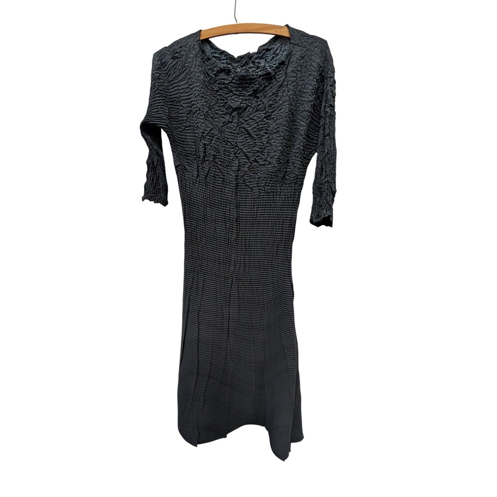 Babette San Francisco Micro Pleated Crinkle Midi Dress Lagenlook Grey- Medium